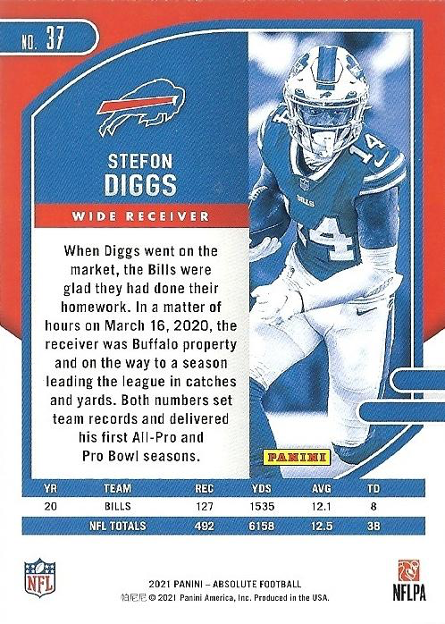 2021 Panini Absolute Green Stefon Diggs #37 Buffalo Bills