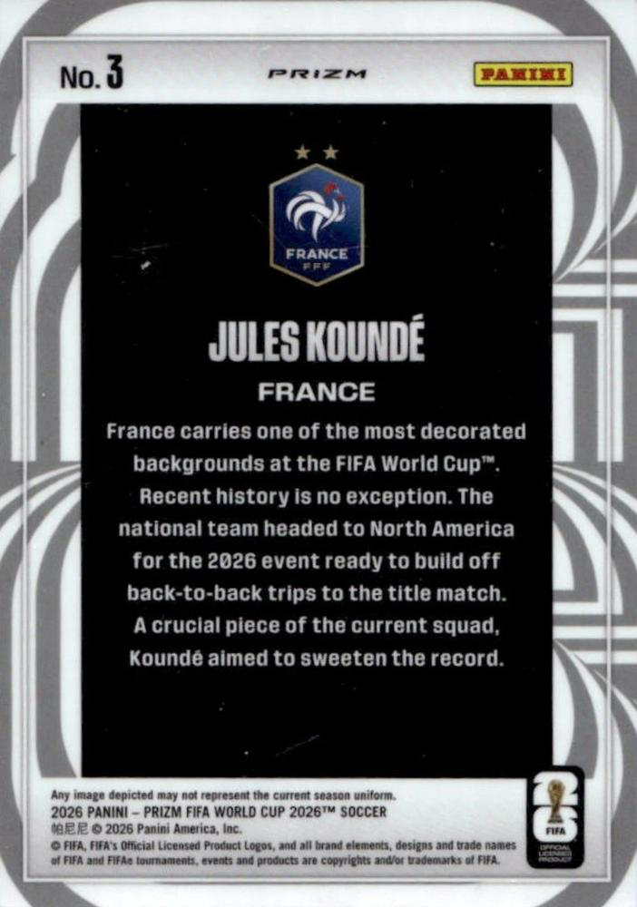 2026 Panini Prizm FIFA World Cup Screamers Silver Jules Koundé #3 France