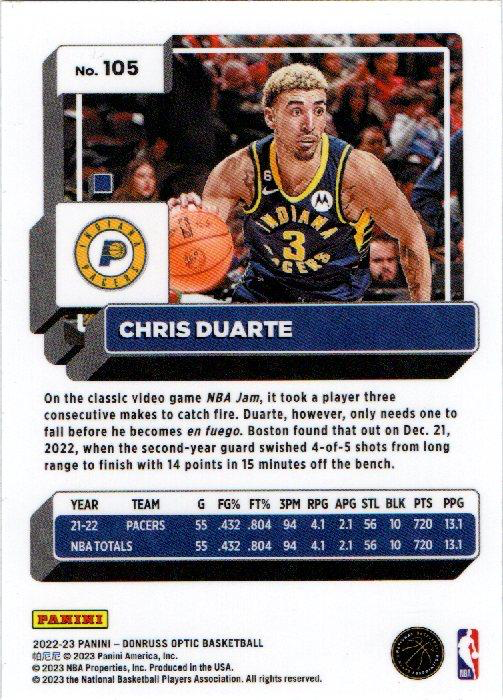 2022 Panini Donruss Optic Chris Duarte #105 Indiana Pacers