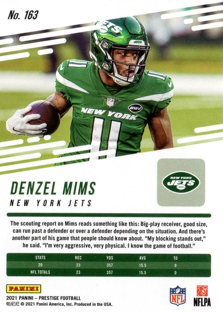 2021 Panini Prestige Denzel Mims #163 New York Jets