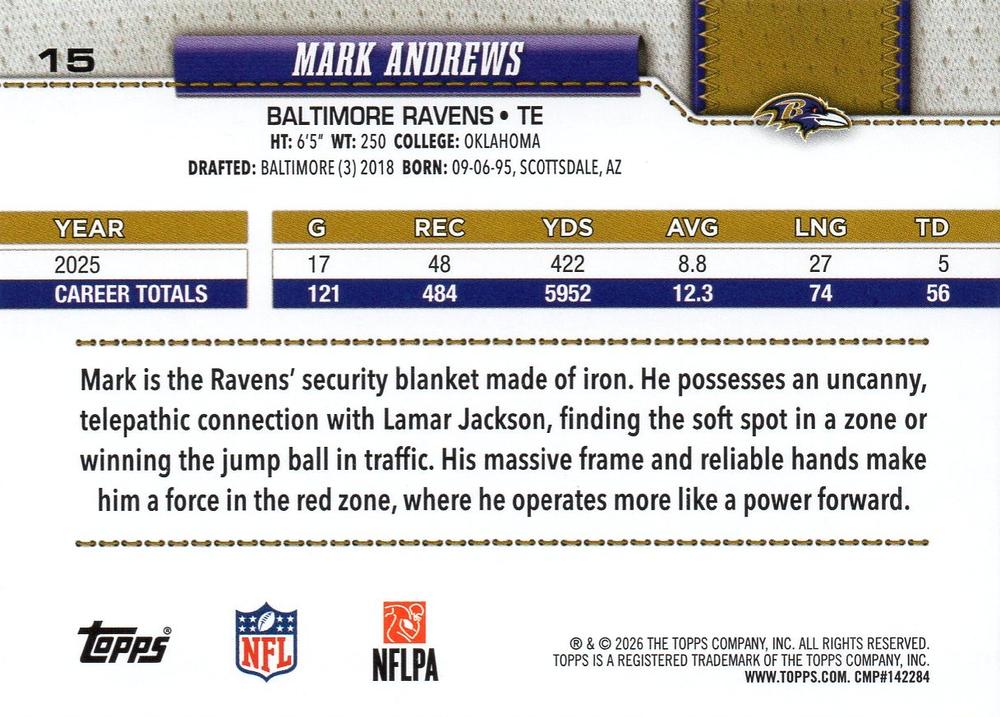 2026 Topps Flagship Mark Andrews #15 Baltimore Ravens