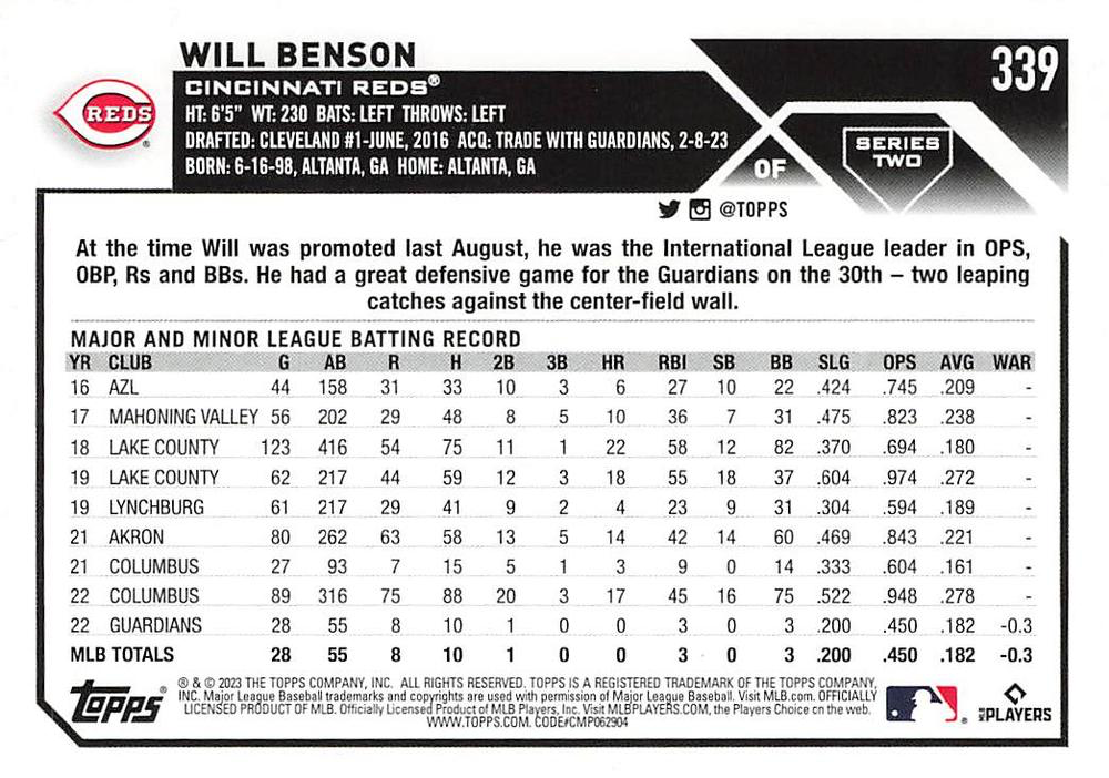 2023 Topps Series 2 Will Benson RC Cincinnati Reds #339