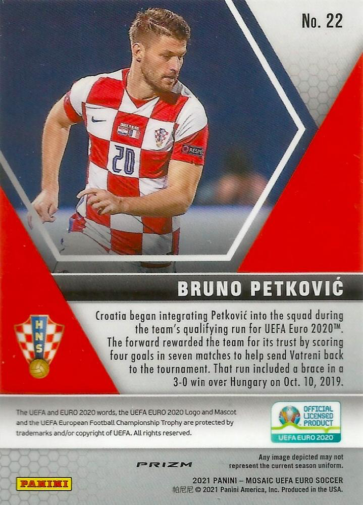 2021 Panini Mosaic UEFA EURO 2020 Mosaic Prizm Bruno Petkovic #22 Croatie