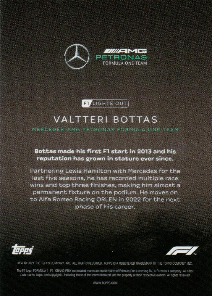 2021 Topps Formula 1 Lights Out Valtteri Bottas Mercedes-AMG