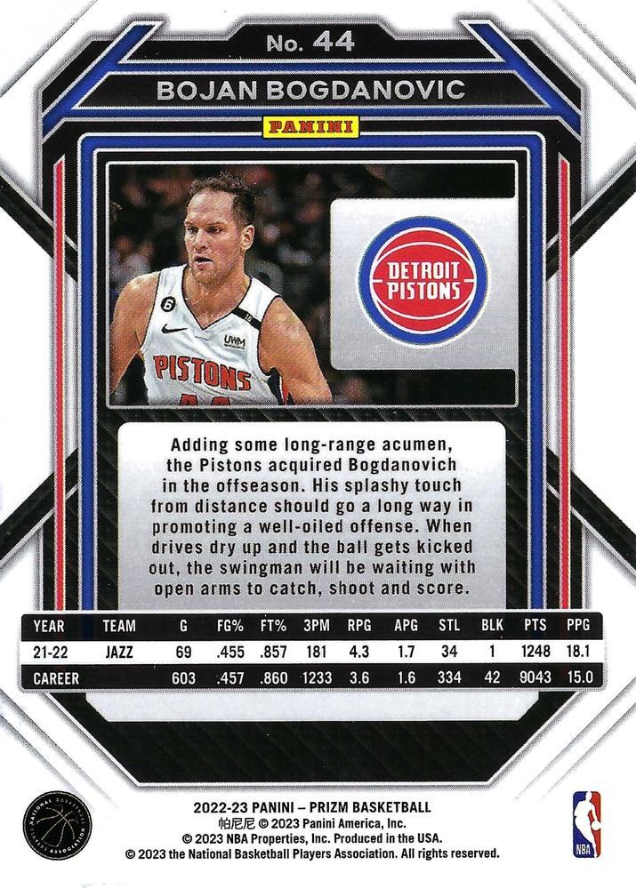2022 Panini Prizm Bojan Bogdanovic #44 Detroit Pistons