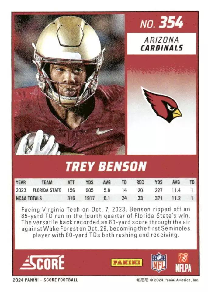 2024 Panini Score Football Trey Benson Arizona Cardinals #354 RC