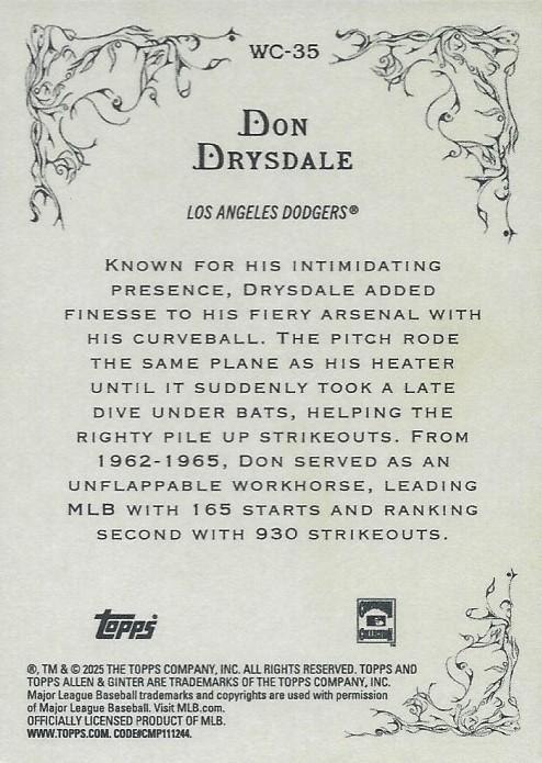 2025 Topps Allen & Ginter Wicked Curves Don Drysdale #WC-35 Los Angeles Dodgers