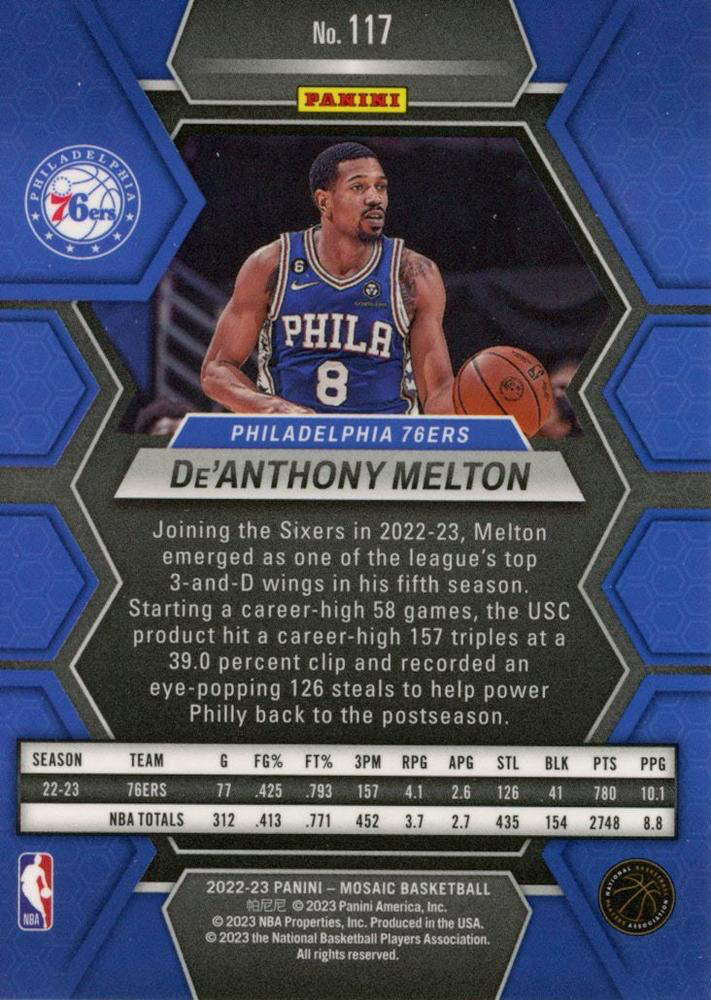 2022 Panini Mosaic De'Anthony Melton #117 Philadelphia 76ers