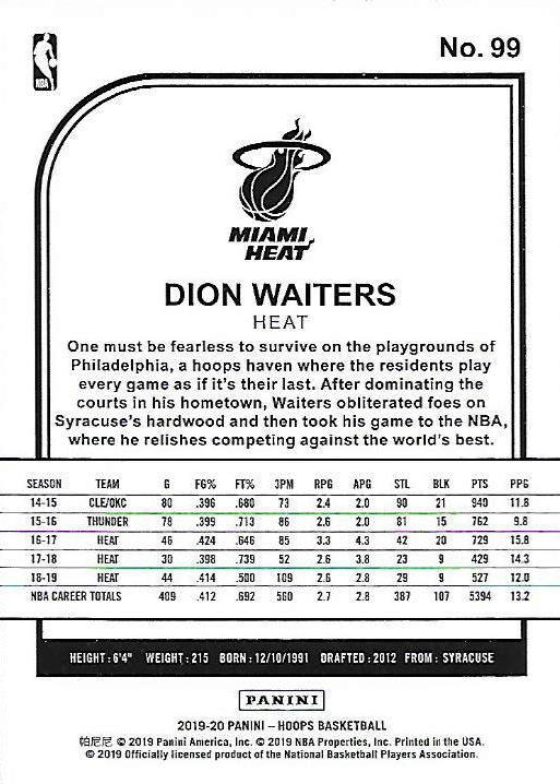 2019 Panini Hoops Dion Waiters #99 Miami Heat
