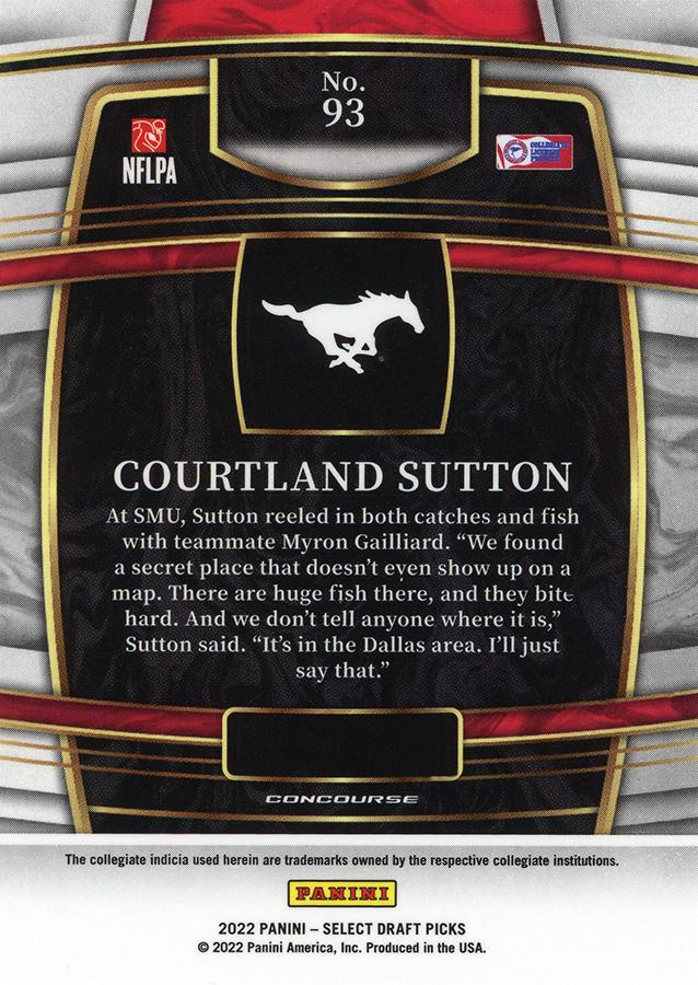 2022 Panini Select Draft Picks Blue Courtland Sutton #93 SMU Mustangs