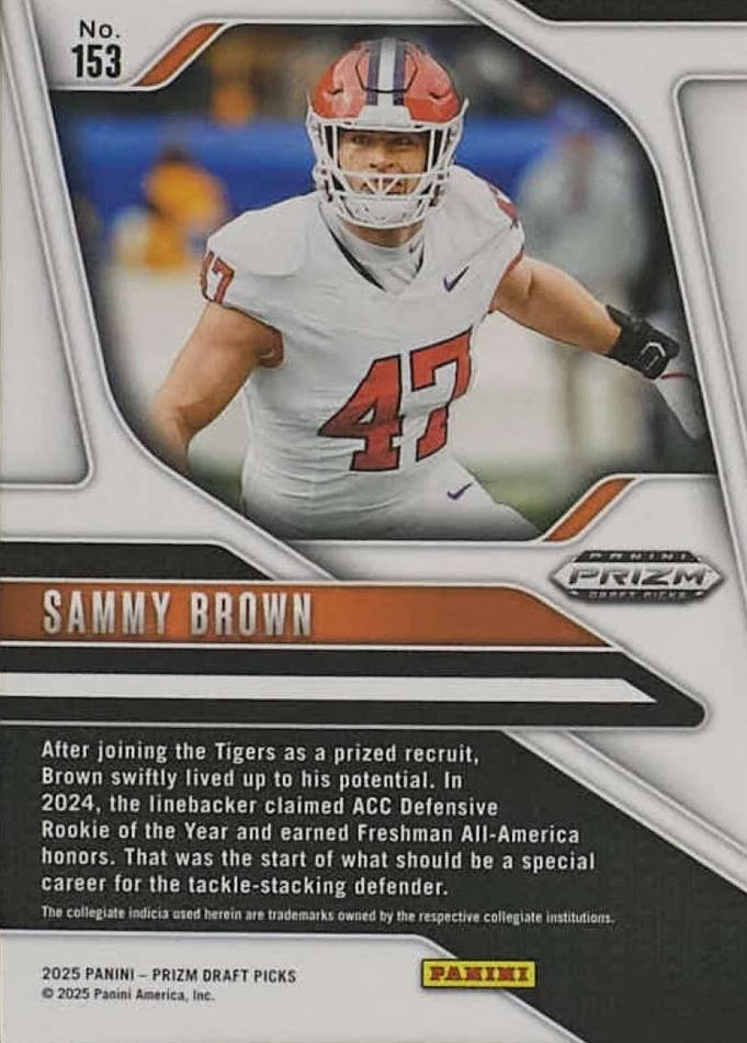 2025 Panini Prizm Draft Picks Sammy Brown #153 Clemson Tigers