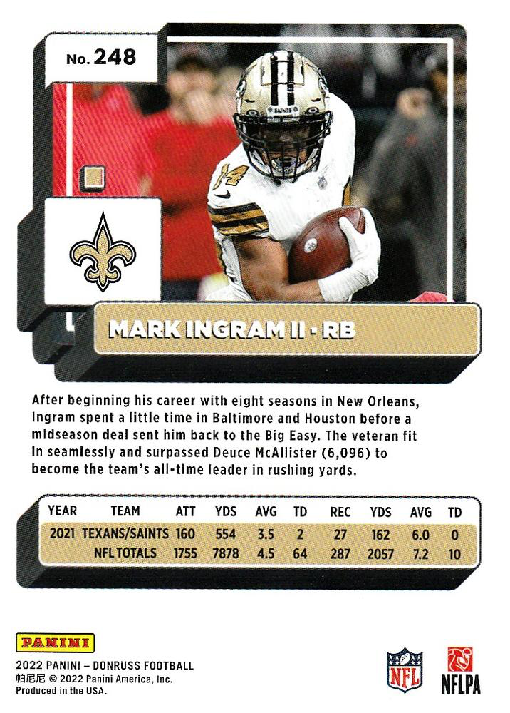 2022 Panini Donruss Mark Ingram II #248 New Orleans Saints