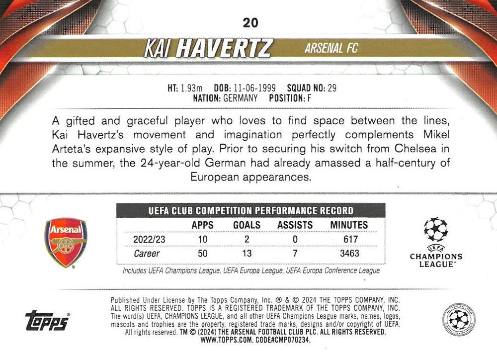 2023 Topps UCC Kai Havertz #20 Arsenal FC