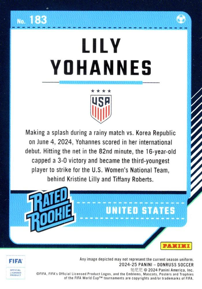 2024 Panini Donruss Optic Lily Yohannes Rated Rookie #183 USA