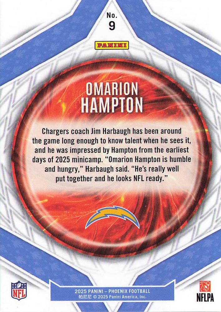 2025 Panini Phoenix Paragon Omarion Hampton #9 Los Angeles Chargers