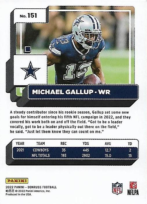 2022 Panini Donruss Michael Gallup #151 Dallas Cowboys
