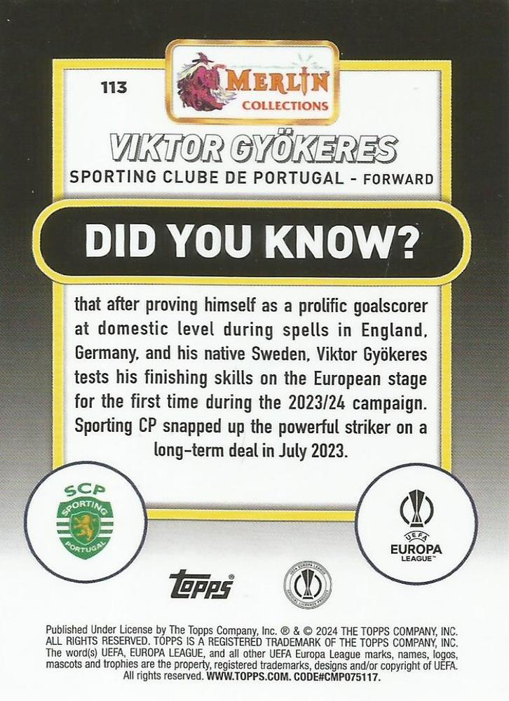 2023 Topps Merlin Chrome UCC Viktor Gyokeres RC #113 Sporting Clube de Portugal