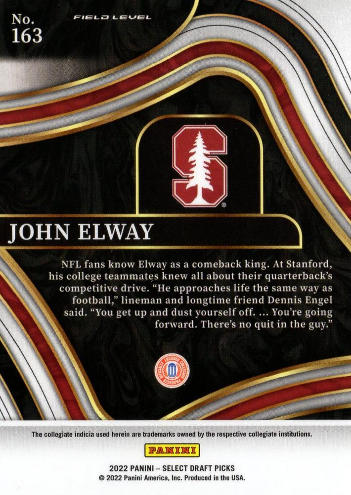 2022 Panini Select Draft Picks Blue John Elway #163 Stanford Cardinal