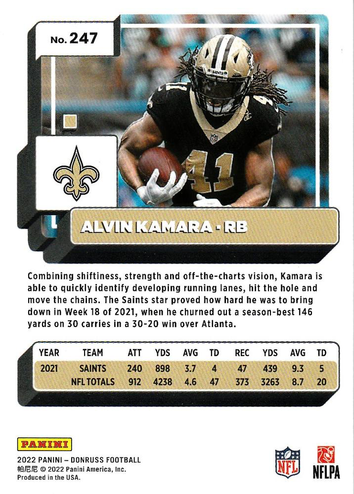 2022 Panini Donruss Alvin Kamara #247 New Orleans Saints