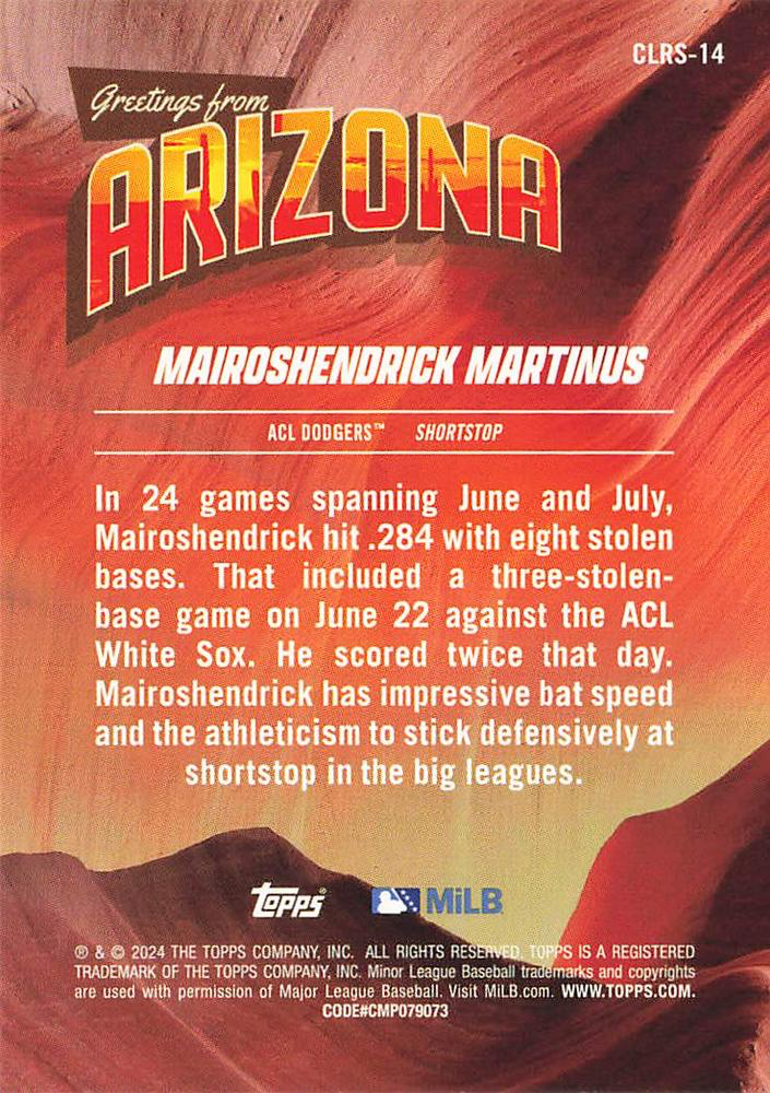 2024 Topps Pro Debut Complex League Rising Stars Mairoshendrick Martinus #CLRS-14 ACL Dodgers