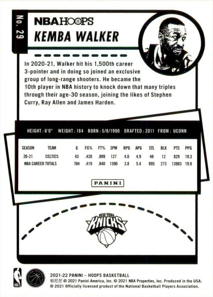 2021 Panini Hoops Kemba Walker #29 New York Knicks