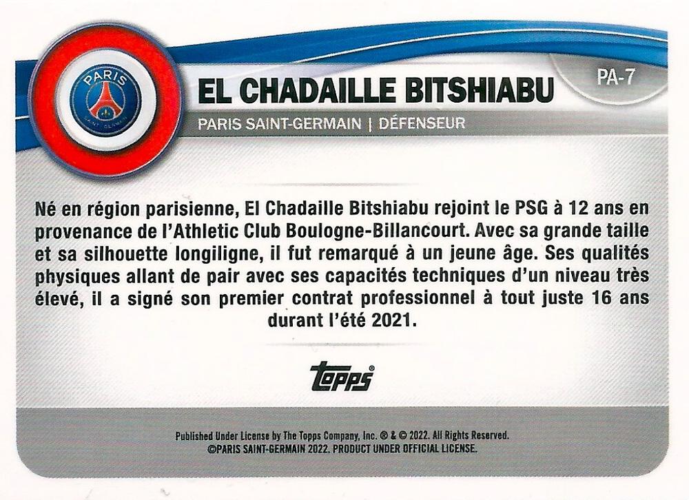 2022 Topps PSG Fan Set RC El Chadaille Bitshiabu #PA-7 Paris Saint-Germain