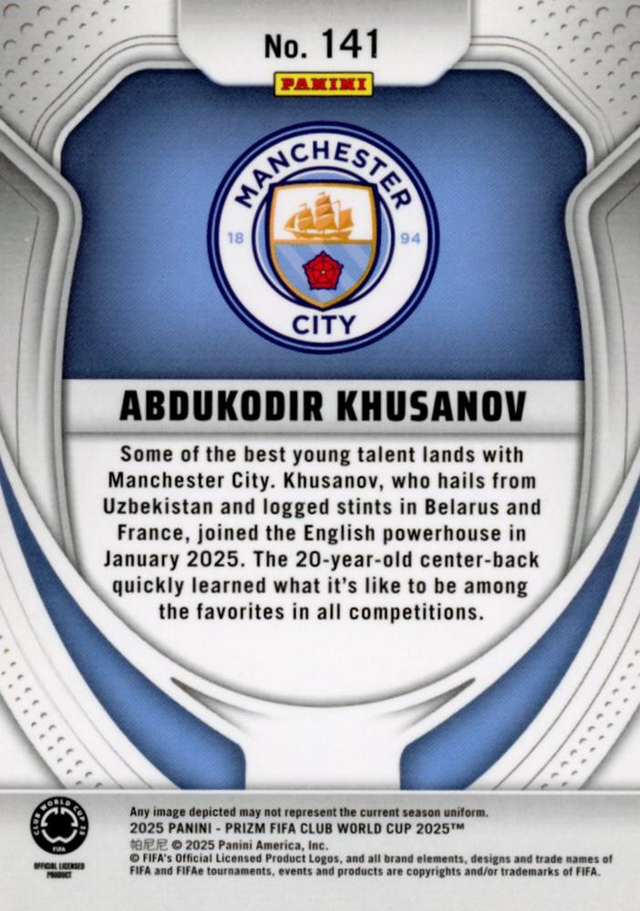 2025 Panini Prizm Club World Cup Abdukodir Khusanov RC #141 Manchester City