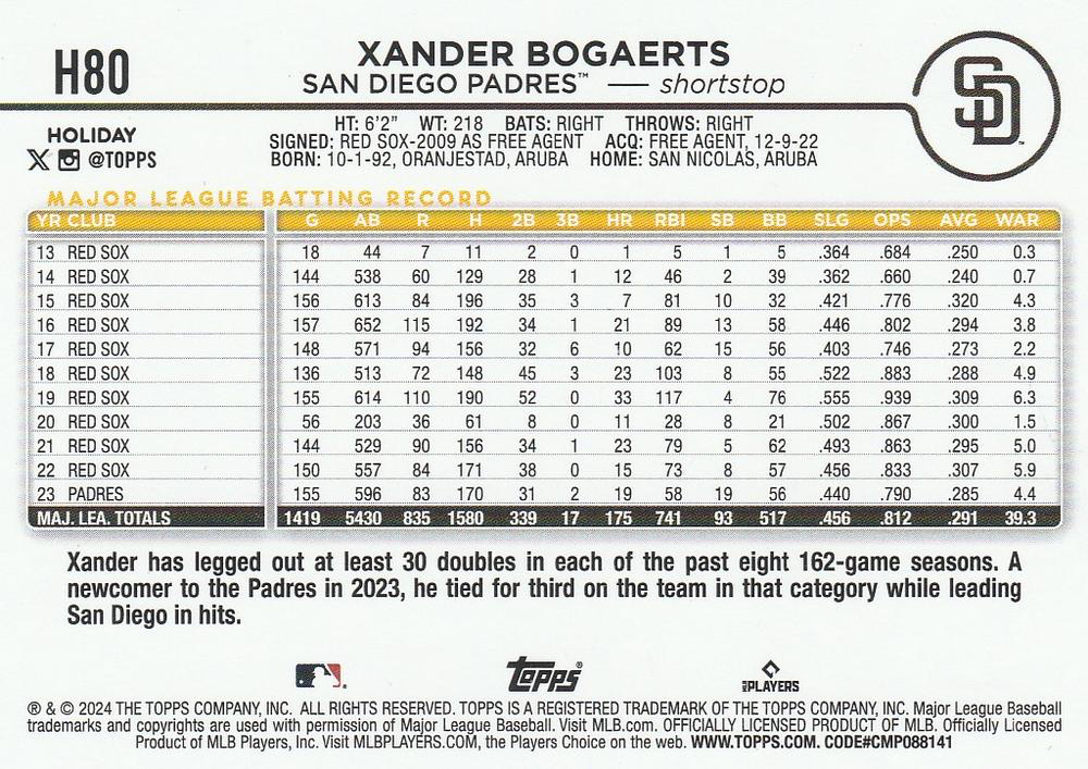 2024 Topps Holiday Xander Bogaerts San Diego Padres #H80