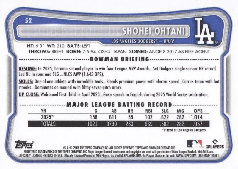 2026 Topps Bowman Chrome Mojo Shohei Ohtani #52 Los Angeles Dodgers