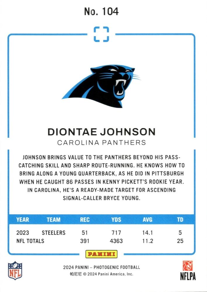 2024 Panini Photogenic Diontae Johnson #104 Carolina Panthers