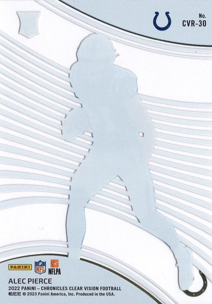 2022 Panini Chronicles Clear Vision Rookies RC Alec Pierce #CVR-30 Indianapolis Colts