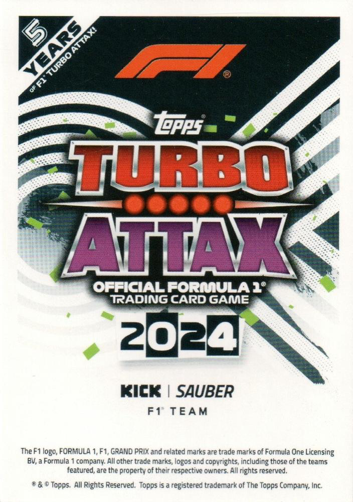 2024 Topps Turbo Attax F1 Zhou Guanyu #88 Stake F1 Team KICK Sauber