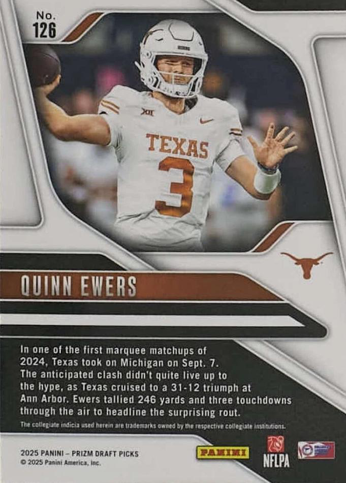 2025 Panini Prizm Draft Picks Quinn Ewers #126 Texas Longhorns