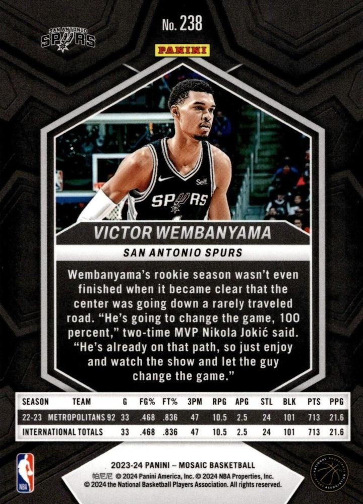 2023 Panini Mosaic Victor Wembanyama RC #238 San Antonio Spurs