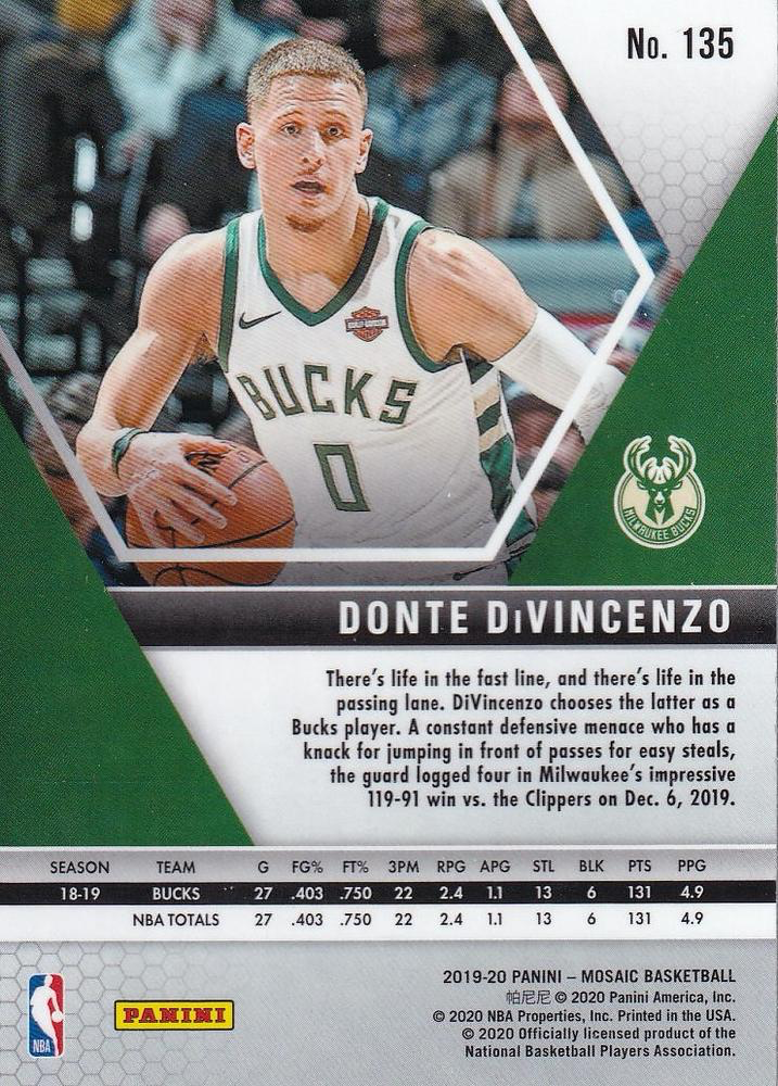 2019 Panini Mosaic Donte DiVincenzo #135 Milwaukee Bucks