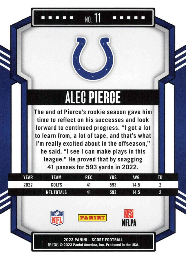 2023 Panini Score Football Alec Pierce Indianapolis Colts #11