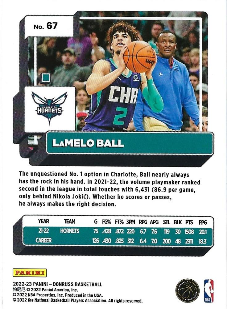 2022 Panini Donruss LaMelo Ball #67 Charlotte Hornets