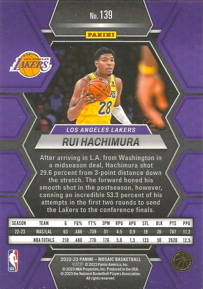 2022 Panini Mosaic Rui Hachimura #139 Los Angeles Lakers