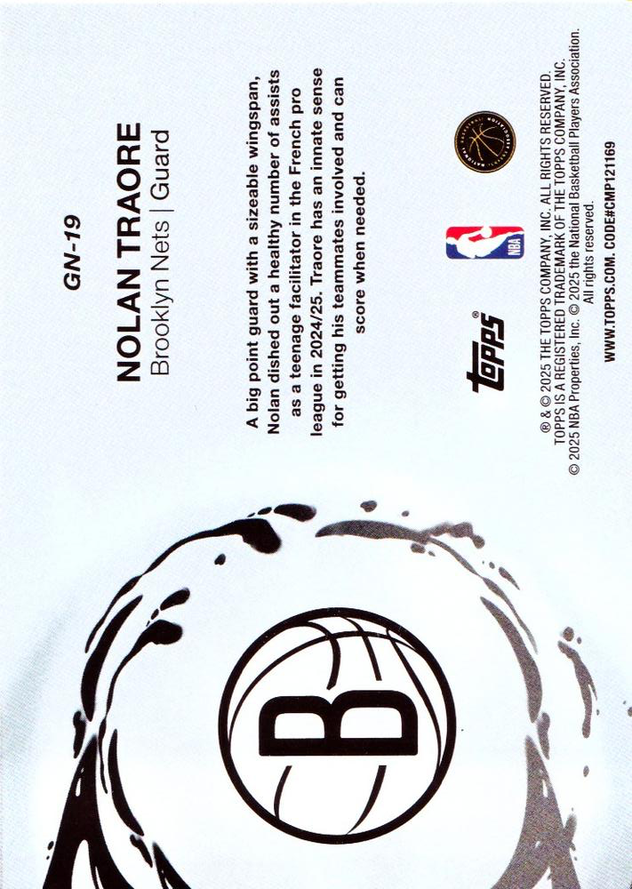 2025 Topps NBA Generation Now Nolan Traore GN-19 Brooklyn Nets
