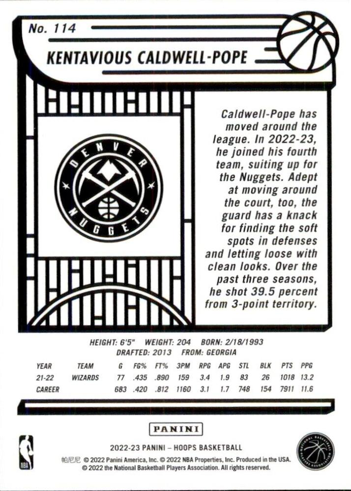 2022 Panini Hoops Kentavious Caldwell-Pope #114 Denver Nuggets