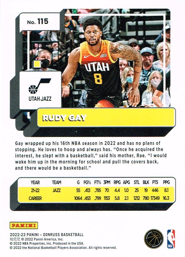 2022 Panini Donruss Rudy Gay #115 Utah Jazz