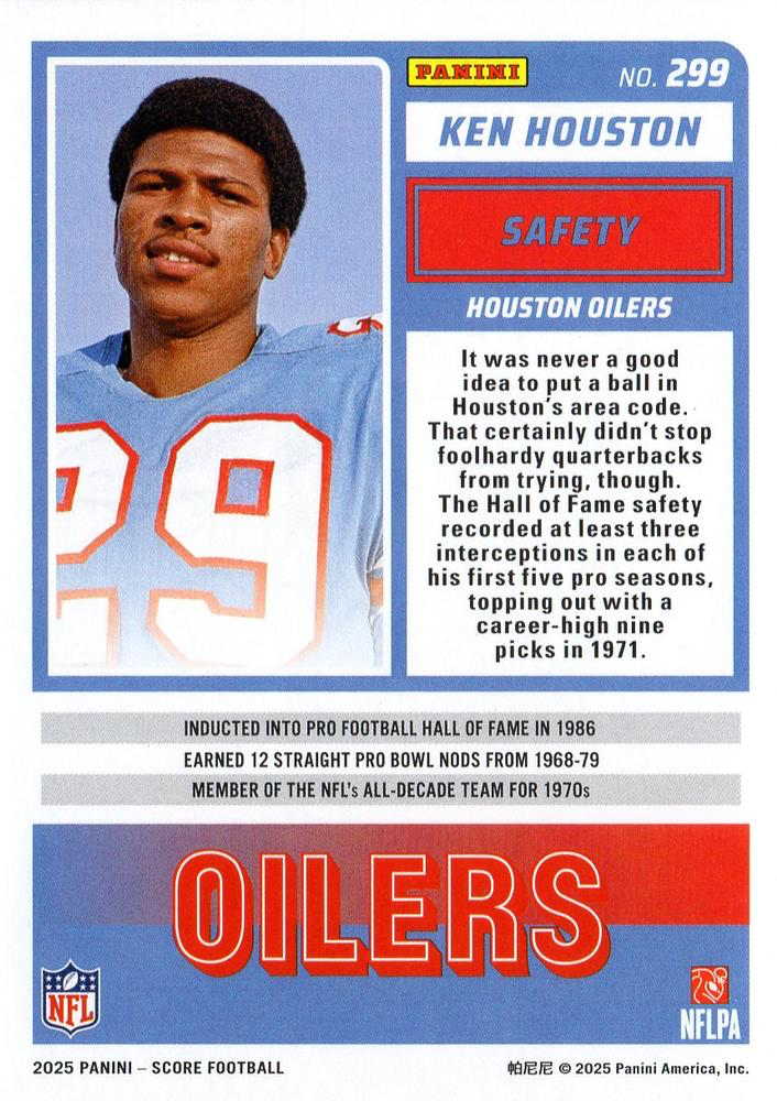 2025 Panini Score Ken Houston #299 Houston Oilers