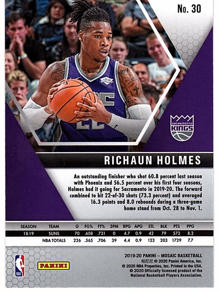 2019 Panini Mosaic Richaun Holmes #30 Sacramento Kings