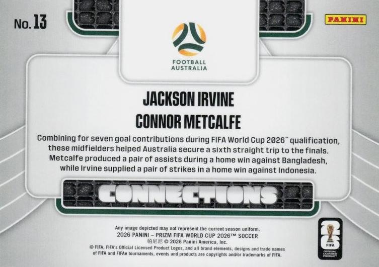 2026 Panini Prizm FIFA World Cup Connections Metcalfe/Irvine #13 Australie