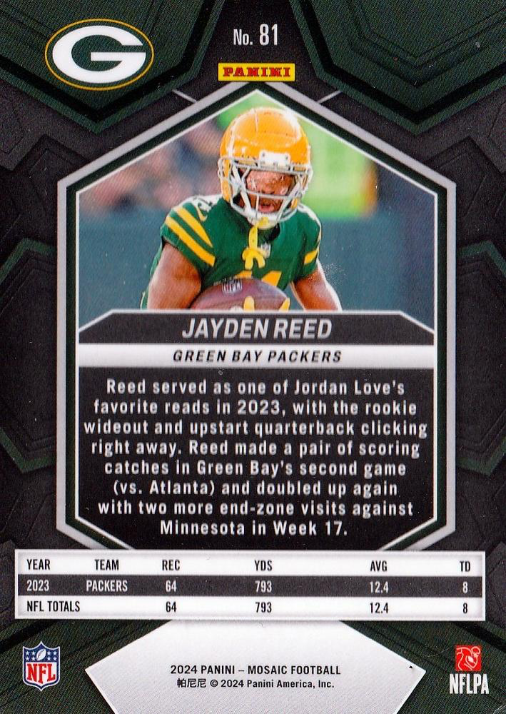 2024 Panini Mosaic Football Jayden Reed Green Bay Packers #81