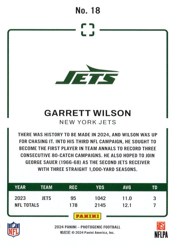 2024 Panini Photogenic Garrett Wilson #18 New York Jets
