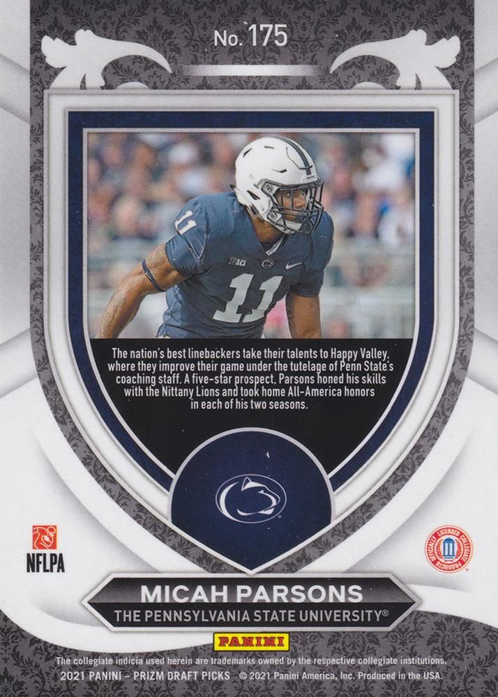 2021 Panini Prizm Draft Picks Crusade Micah Parsons RC #175 Penn State Nittany Lions