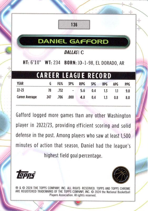 2023 Topps Chrome Cosmic Daniel Gafford #136 Dallas Mavericks