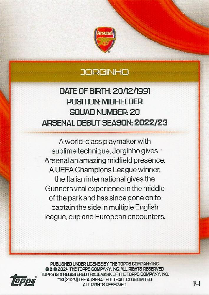 2023 Topps Arsenal Team Set Jorginho #14 Arsenal FC