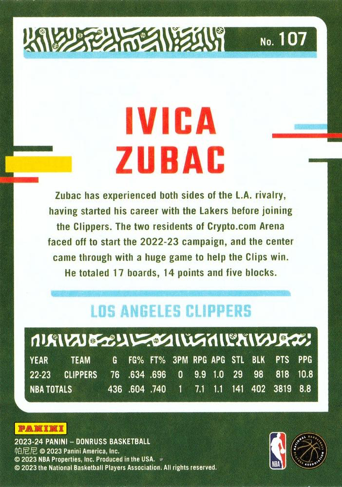 2023 Panini Donruss Ivica Zubac #107 Los Angeles Clippers
